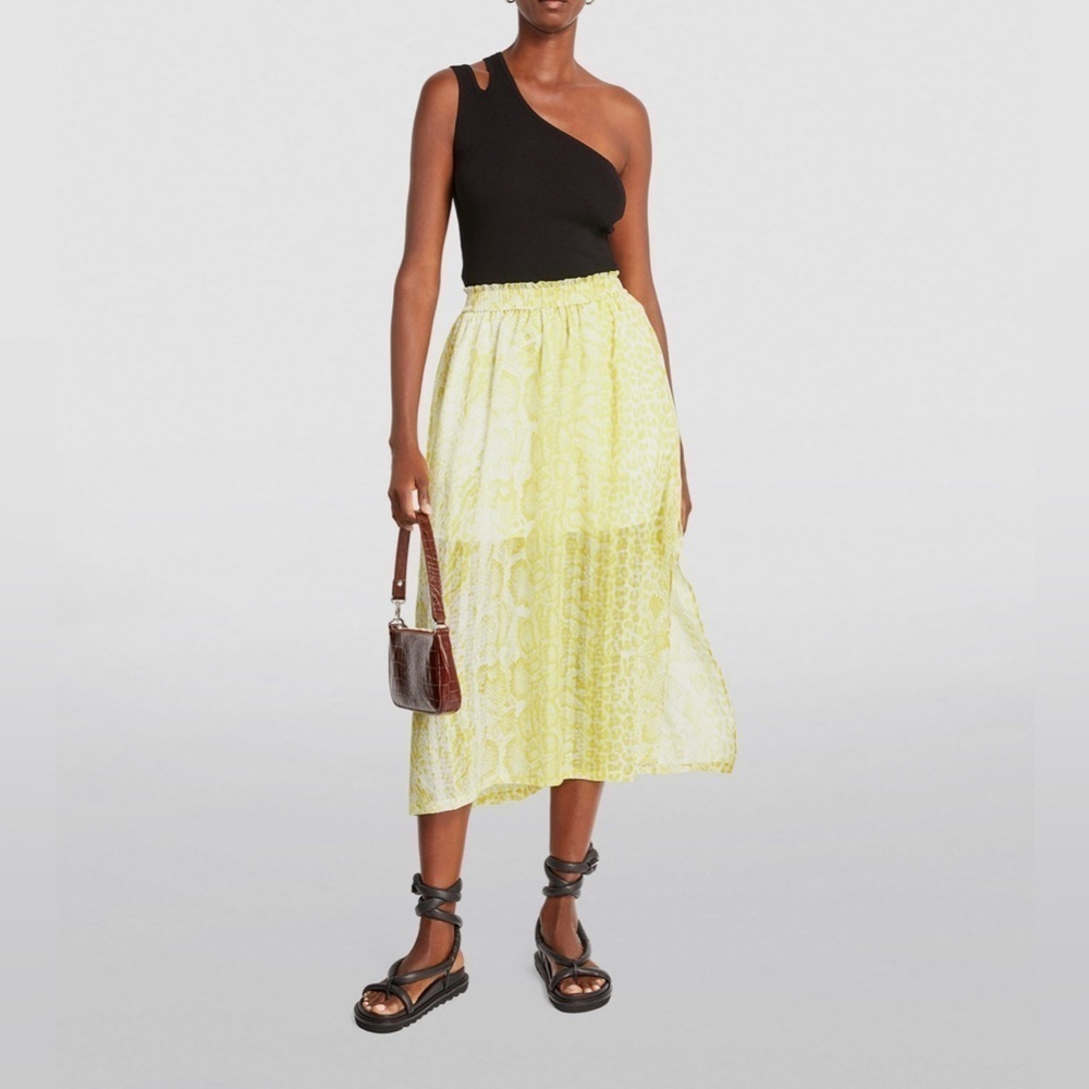 ALLSAINTS Clara Noche Pleated Midi Skirt in Lime Green - Picture 4 of 15